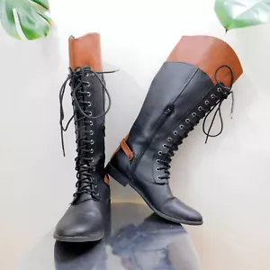 Rocket Dog kniehohe Stiefel Steampunk-Stil schwarz braun Spitze & Reißverschluss C361FH Damen 9 - Bild 1 von 10