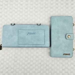 iPhone 12/12 Pro Case & RFID Zipper Wallet Blue Gray Microsuede Magnetic - Picture 1 of 15
