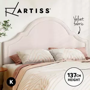 Artiss Bed Frame King Size Bed Head Headboard Bedhead Base Velvet Beige IRIS - Picture 1 of 8