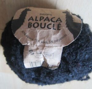 Drops Alpaca Boucle Knitting Yarn. Black. 50g.80% Alpaca.