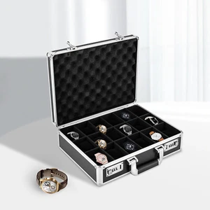 18 Slots Locking Display Briefcase Watches Collectors Display Storage Watch Box - Picture 1 of 19