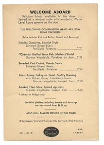 c. 1957 New York Central Railroad Dining Car Menú - Mid-Century Rail Travel - Imagen 1 de 2