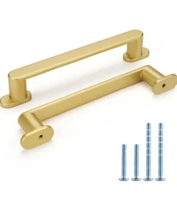 Rergy 10 Pack Cabinet Drawer Handle Pulls 5" Hole Centers Brushed Brass Hardware - Picture 1 of 5