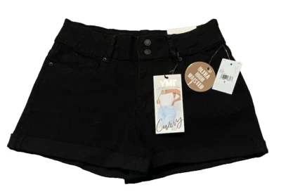 Pantalones Cortos de Denim YMI Jeans Calce Curvilíneo Ultra Altos Negros Talla 9 W29 Nuevos con Etiquetas 11" Tiro Foto 1 de 4
