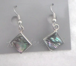 Earrings Square small Abalone Shell Alpaca new - Picture 1 of 1