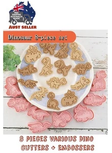 8 pcs Kids Dino Dinosaur Cookie Cutter, biccie biscuit mold, Baking Embosser Set - Picture 1 of 10
