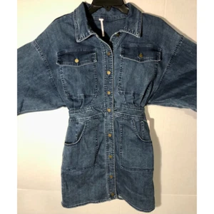 Free People Marine Indigo Damenhemd Kleid blau Denim langärmelig Mini XS neu - Bild 1 von 11