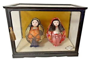 Vintage 8" Prince & Princess Japanese Fabric Porcelain Yuhime Doll w/Glass Case - Picture 1 of 17
