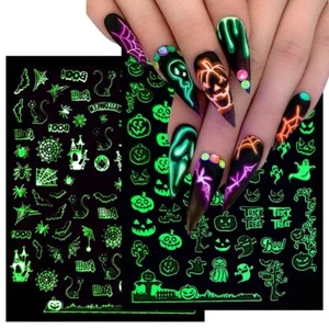 Halloween Nail Stickers 3D Luminous Halloween Nails Self Adhesive Nail Sticker - Picture 1 of 7