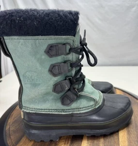 SOREL Boots Women's Size 6 Kaufman Wool Insert Green Leather Made In Canada - Picture 1 of 7
