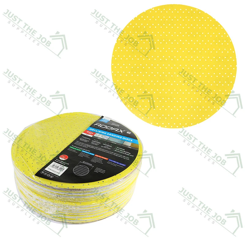 ADDAX Drylining Sanding Discs 225mm Yellow GRIT 40,60,80,120,180,220-Multi Pack