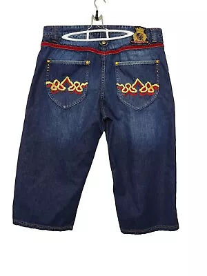 Crown Holder Jeans Jorts Shorts Men's 38 Button Fly Y2K Velvet Hip Hop Baggy  - Image 1 of 4