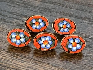 Vintage Set of 5 FLORAL/FLOWER MOSAIC Oval Buttons - 7/16" - (K1) - Picture 1 of 4