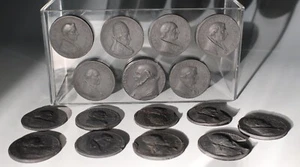 18th C. Wedgwood Basalt Set of 16 Pope Medallions Antique Black Jasperware Cameo - Picture 1 of 21