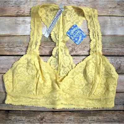 Free People Women's Small Galloon Lace Racerback Bralette Yellow Combo - Image 1 of 4