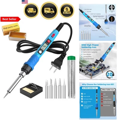 Soldering Iron Kit 80W LCD Digital with Tips Stand Flux Wire for Jewelry Elec... - Image 1 of 4