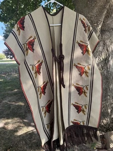 Vintage 1970's Bird Poncho Boho Southwestern - Picture 1 of 16