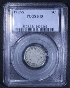 1912-S Liberty V Nickel - 5c PCGS F15 - Key Date! - Picture 1 of 4