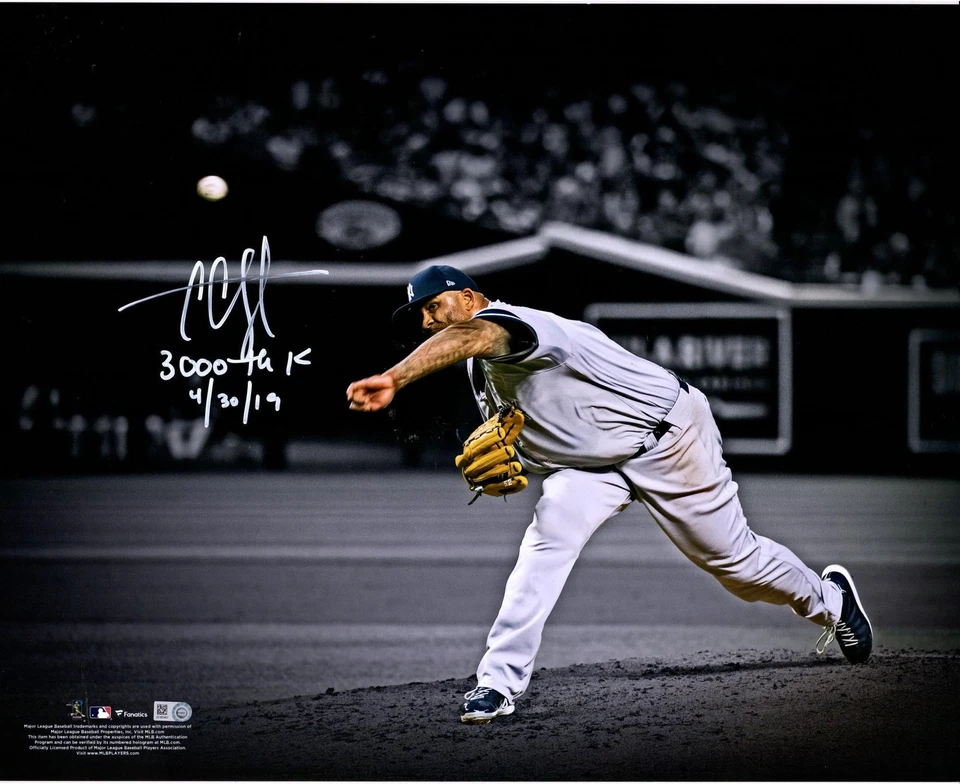 CC Sabathia New York Yankees Signed 16x20 3000th Strikeout Photo w/3000th K Insc - Image 1 of 1