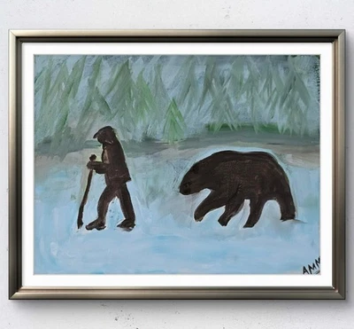 Bear Walks With Me ~ Lienzo Acrílico Original 14X11 Invierno Expresionismo ~ AM Mai Foto 1 de 4