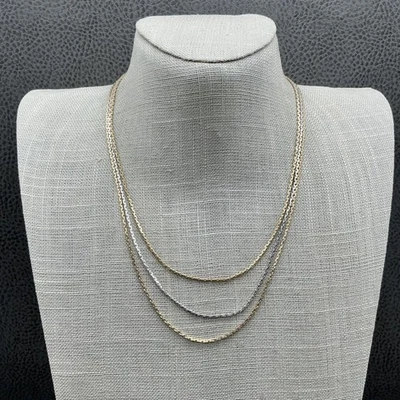 Collar Avon Vintage Triple Hilo Cadena Capas Oro Tono Plata 18" Foto 1 de 4