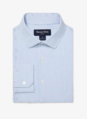 Mizzen+Main Leeward Trim Fit Sz M Bel Air Banker Stripe Performance Dress Shirt - Image 1 of 4