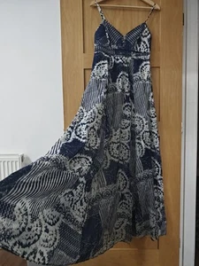 MONSOON NAVY FLORAL MAXI OCCASION SUMMER HOLIDAY DRESS SIZE-10 S/M COTTON - Picture 1 of 7