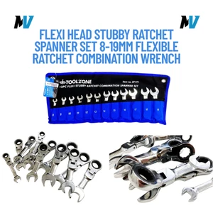 Flexi Head Stubby Ratchet Spanner Set 8-19mm Flexible Ratchet Combination Wrench - Picture 1 of 7