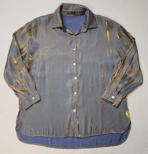 Shein Iridiscent Metallic Lila Gold Langarm Button-Down Kragen Bluse M - Bild 1 von 11