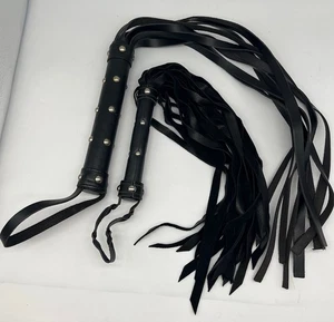 Set of 2 leather floggers whip cosplay costume prop fetish FREE U.S. SHIPPING - Picture 1 of 3