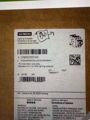 NUEVO EN CAJA CONTACTOR ILUMINACIÓN 3 POLOS SIEMENS LEN00E003120C 100 AMP - Imagen 1 de 2