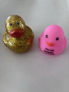 Two Rubber Ducks, One Gold Glitter, One Pink You Are Ducking Awesome.  3046 - Picture 1 of 4