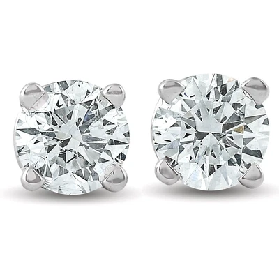 Pendientes con tachuelas de diamantes redondos de 3/4 quilates de corte brillante de oro blanco de 14 quilates mejorados Foto 1 de 4