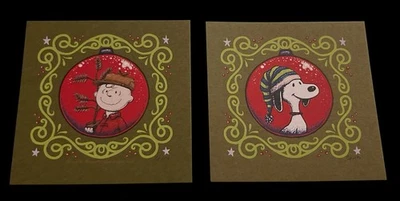 2 件套 Marq Spusta 迷你圣诞装饰品屏幕打印 Charlie Brown 史努比绿色 — 第 1/4 张图片