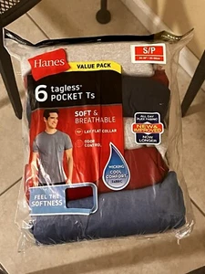 Hanes 6-Pack Pocket Tee Men's T-Shirt Soft, Breathable Assorted Colors Small S/P - Picture 1 of 3