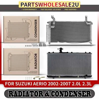 Kit de refrigeración de radiador y condensador de CA de 2 piezas para Suzuki Aerio 2002-2007 L4 2,0 L 2,3 L Foto 1 de 4