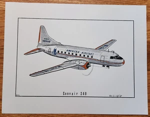 Avión American Airlines Convair 240 impresión sin marco 8,5x11" Ron Sundquist 1970 - Imagen 1 de 1
