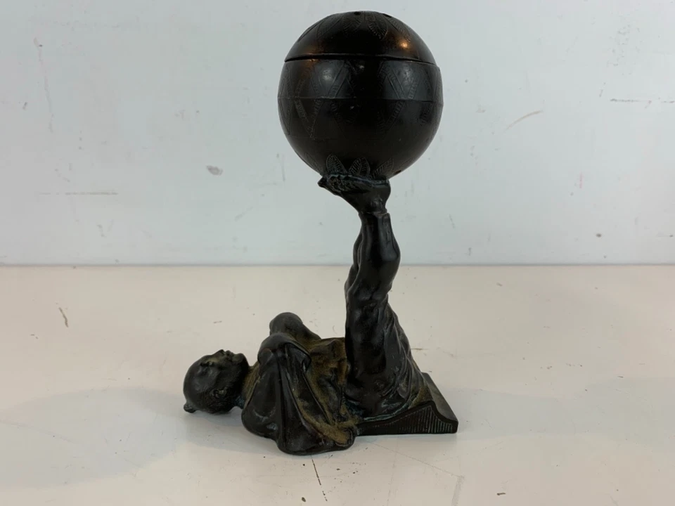 Antique Bronze Asian Figural Decorative Censer of Man Balancing Ball on Feet - Image 1 of 4