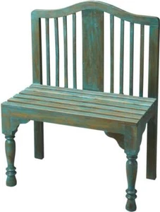 Bench Turned Front Legs Distressed Heritage Solid Wood Hand-Painted Pain - Picture 1 of 1