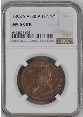 SOUTH AFRICA Penny 1898, NGC MS 63 RB Red Brown Choice UNC / BU, Republic. S3 - Image 1 of 2
