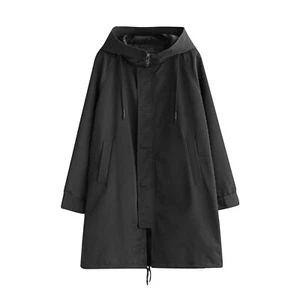 Plus Size Men's Windbreaker Mid-length Hooded Loose Tops Zip Coat Spring Autumn - Picture 1 of 7