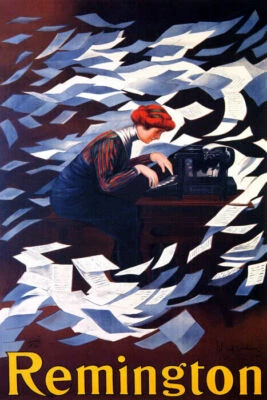 REMINGTON TYPEWRITER WOMAN TYPING PAGES FLYING CAPPIELLO VINTAGE POSTER REPRO - Изображение 1 из 3