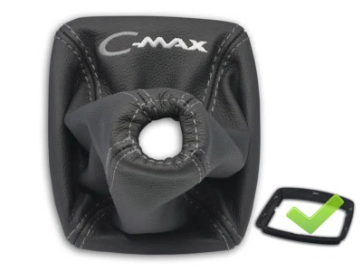 PER FORD FOCUS C-MAX 03-06 CUFFIA DEL CAMBIO PELLE NERA RICAMO GRIGIO + CORNICE - Immagine 1 di 4