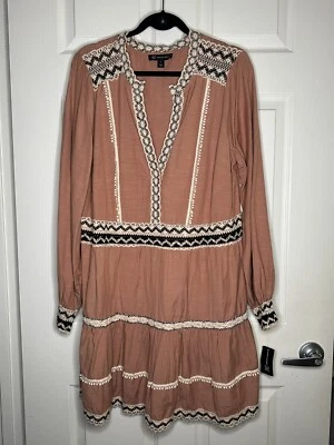 Vestido INC International Concepts Rosa Salmón Boho Manga Larga Crochet NUEVO L Grande Foto 1 de 4