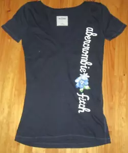 Abercrombie XL Girls Navy V-Neck Short Sleeve Cotton Top Great Preowned Top CUTE - Picture 1 of 3