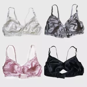 Women Satin Silk Bra Triangle Bralette Ultra-thin Wireless Tops Underwear NEW - Picture 1 of 28