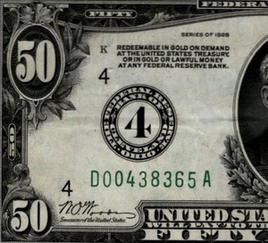 FR. 2100-D 1928 $50 FRN GOLD ON DEMAND CLEVELAND NUMERAL #4 PMG 45 EPQ (BDJ) - Picture 1 of 4