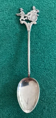 Vintage Sterling Silver Souvenir Spoon Asian Chinese Rickshaw Driver Rider 4.5" Cover