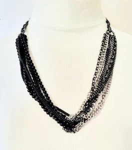 Talbots Multi-Strand Necklace Gunmetal Interlocking Black Bead And Chains 20-22" - Picture 1 of 3