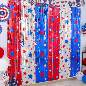 4Th of July Decorations, Red White Blue 5 Pack America Star Tinsel Foil Fringe C - Picture 1 of 12